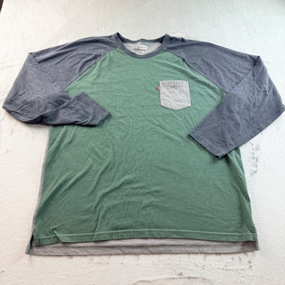 Levi's Men's XXL Raglan Long Sleeve Pocket T-Shirt Green Gray Colorblock Tee